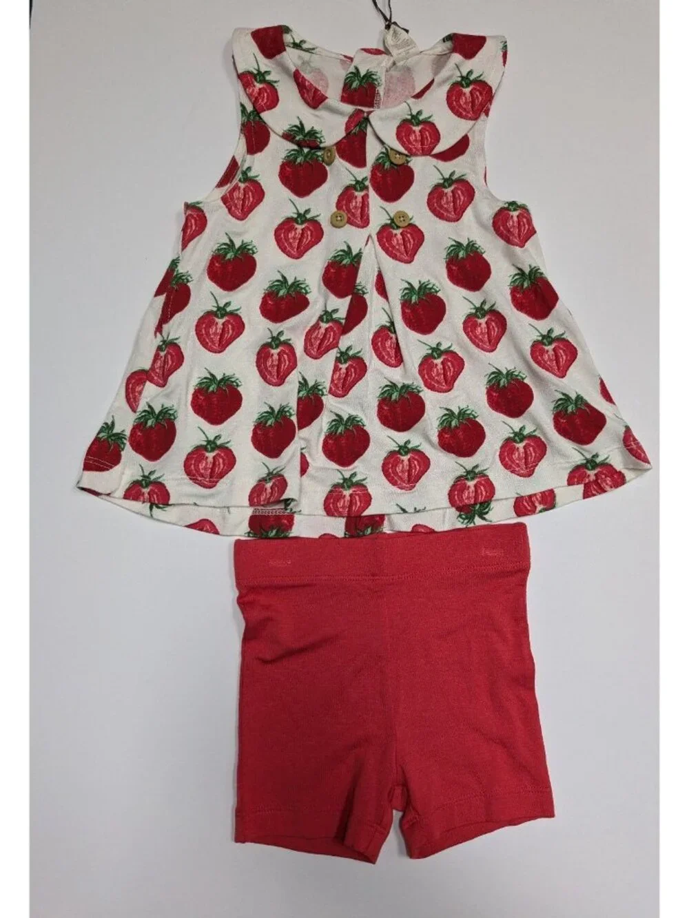 Kate Quinn Modal The Woods Spring Strawberries Kickpleat Top Bike Shorts 18-24